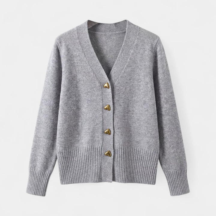 Women's V-neck knit cardigan – Relaxed fit with heart-shaped buckle