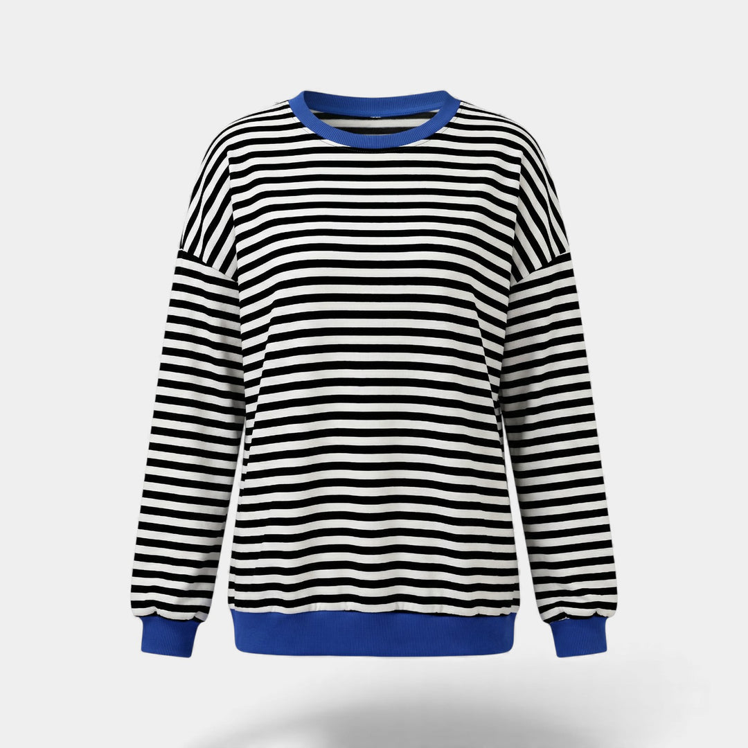Women's long-sleeve striped cotton-blend top – Round neck