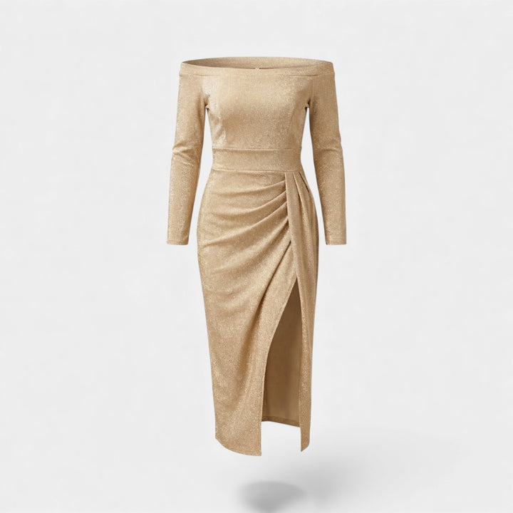 Women's Off-the-Shoulder Dress in Shimmering Knit – Bodycon Fit
