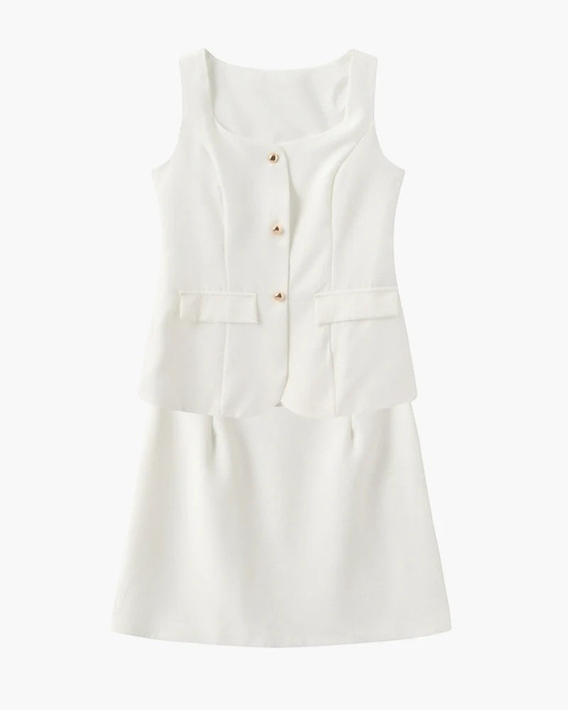 Women's two-piece skirt set – Square neckline, fitted cut