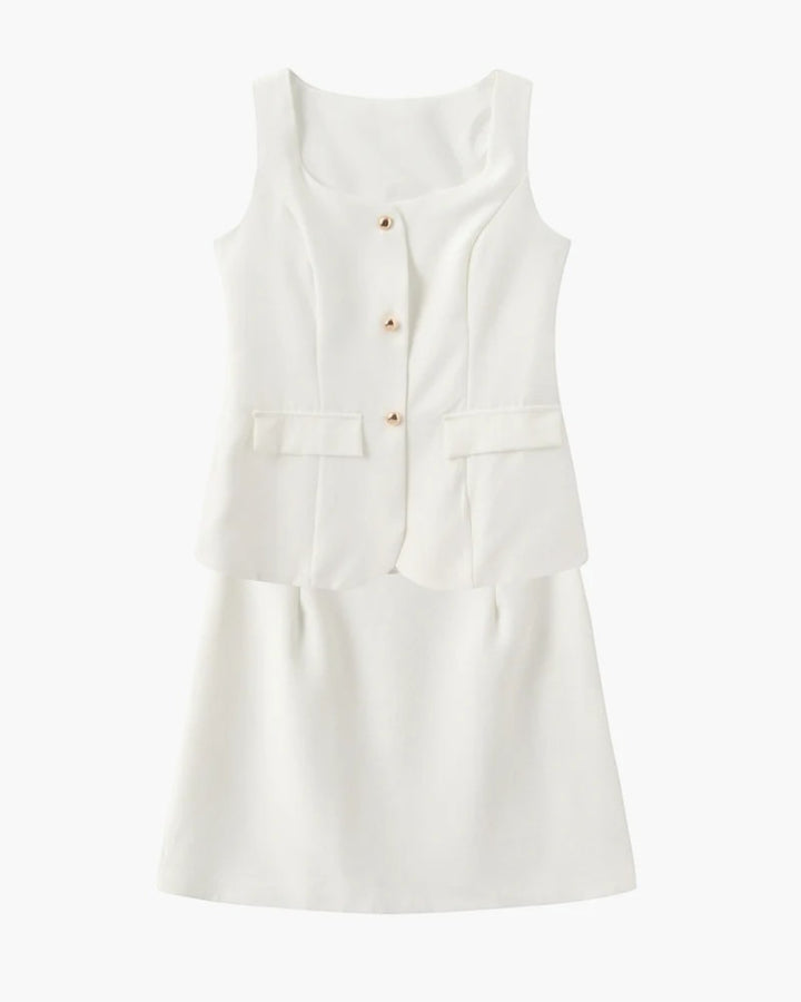 Women's two-piece skirt set – Square neckline, fitted cut