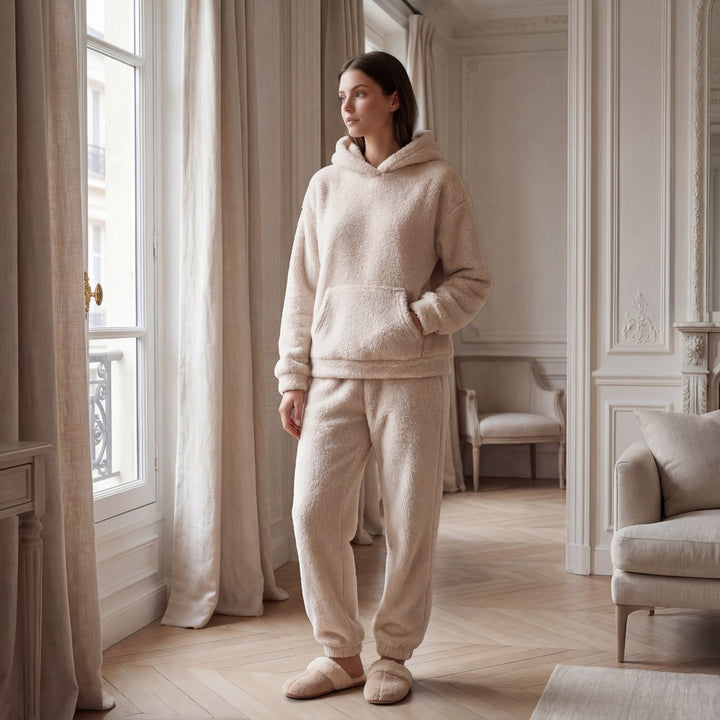 Riche | Women's Fleece Lounge Set with Hood and Elastic-Waist Pants