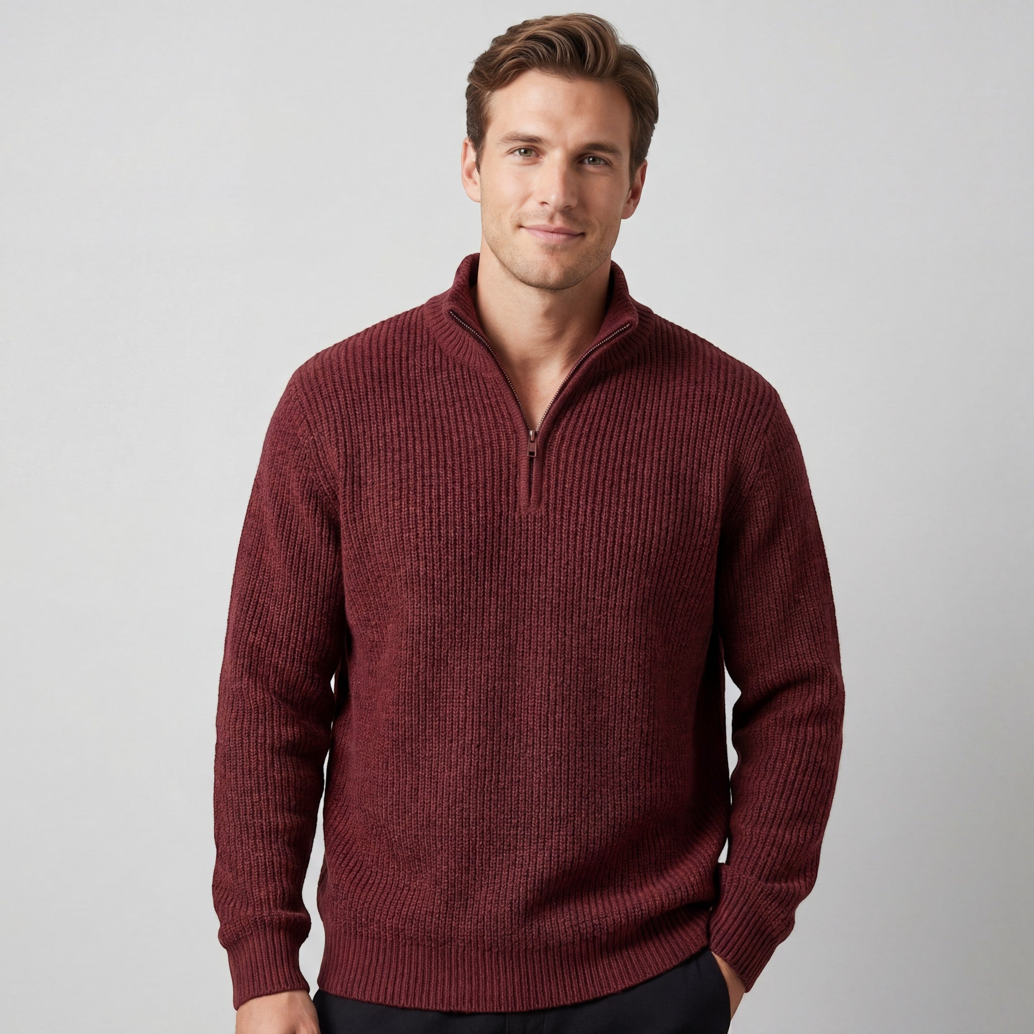 Riche | Pull ample en coton pour homme avec col montant et fermeture éclair