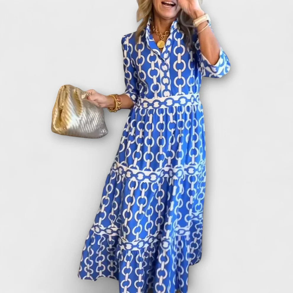 Riche | Robe Maxi Imprimée Légère Femme avec Manches Mi-Longues
