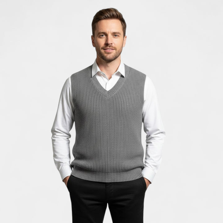 Gilet Homme Col V en Maille – Finitions Côtelées