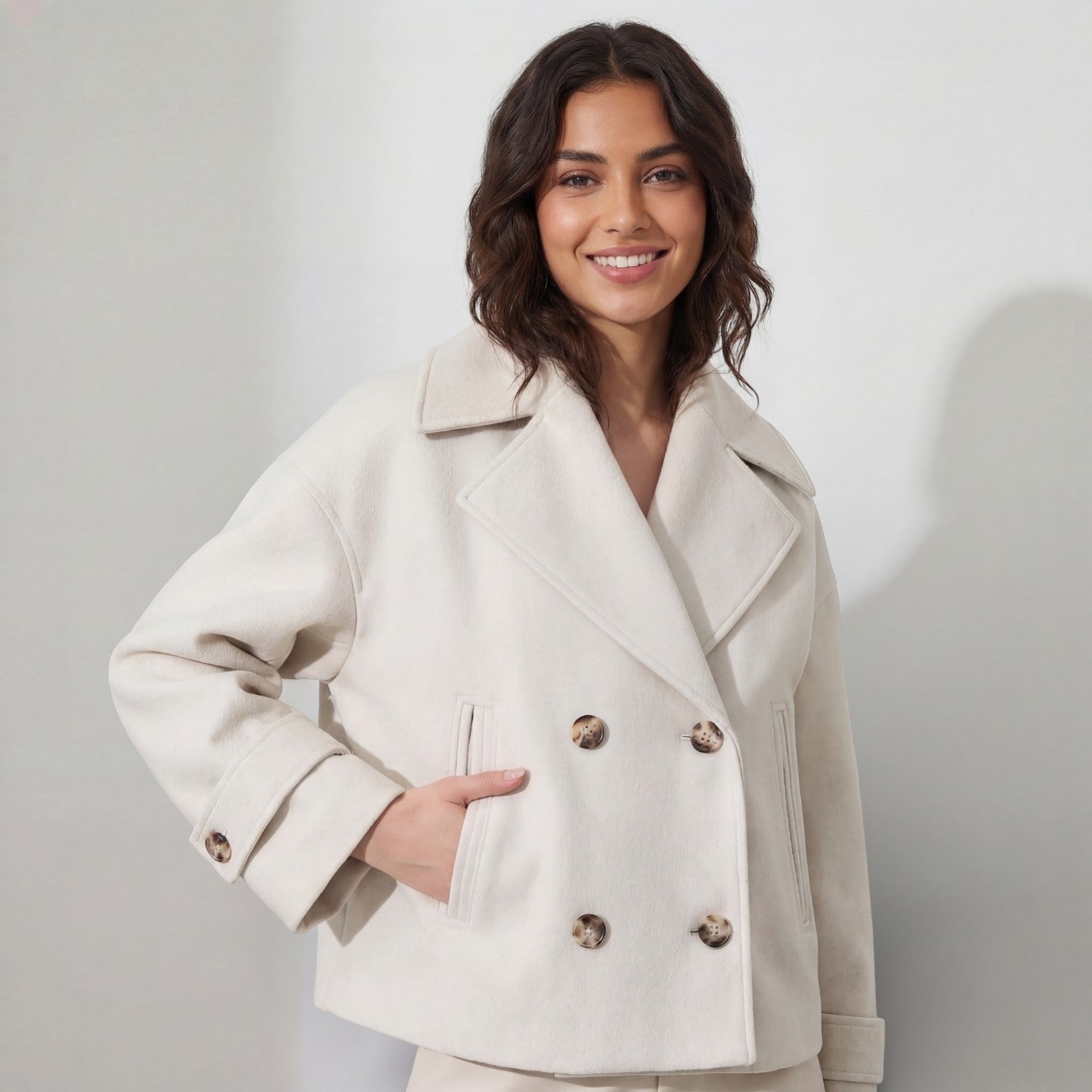 Riche | Veste Femme Courte Casual Croisée en Tissu Tissé