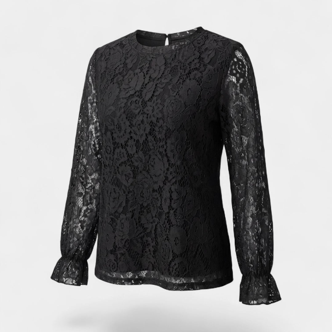 Women's long-sleeve lace blouse – Relaxed fit with openwork detailing