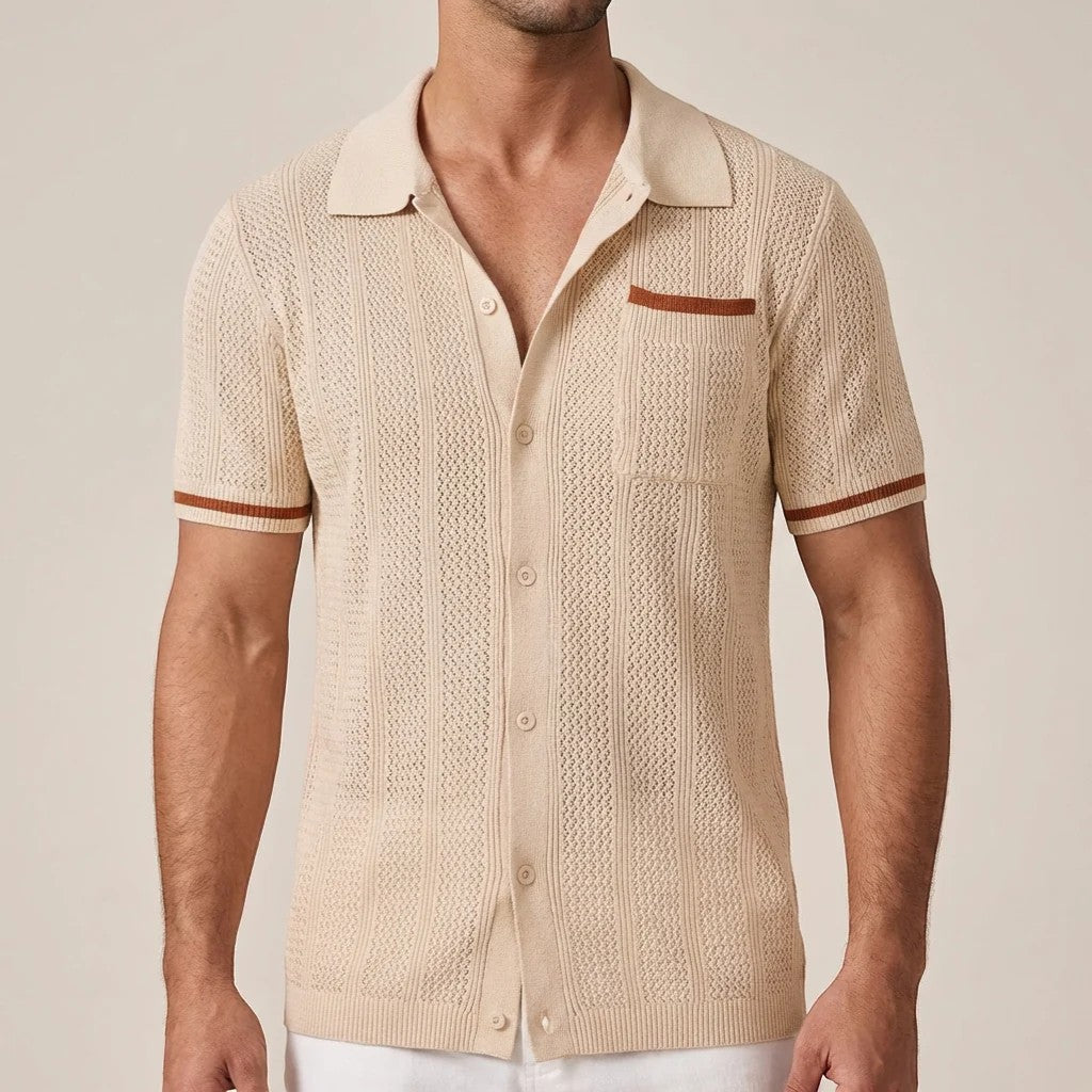 Chemise homme en maille manches courtes – Coupe boutonnée respirante