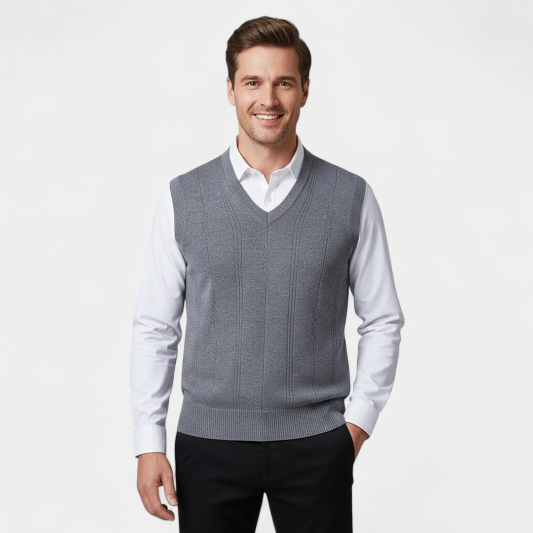 Herrenweste mit V-Ausschnitt aus 3-teiligem Jacquard-Strick – Strukturmuster