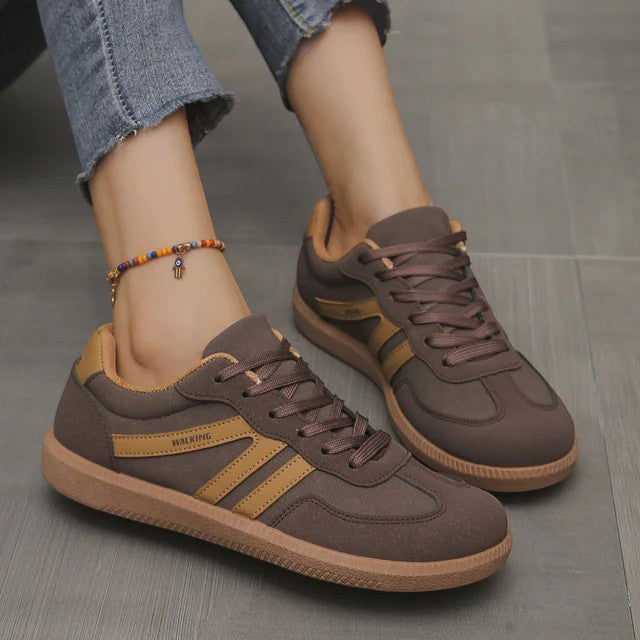 Women's casual leather lace-up sneakers – Low-top flat sole