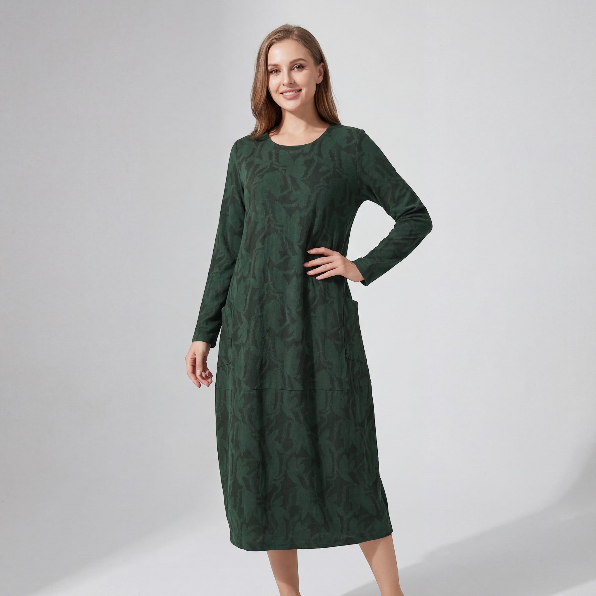 Riche | Robe Midi à Manches Longues en Coton Mélangé pour Femme