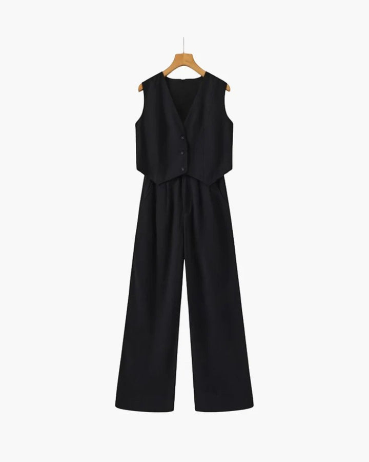 Women's cotton wide-leg pants and cardigan set – Structured fit