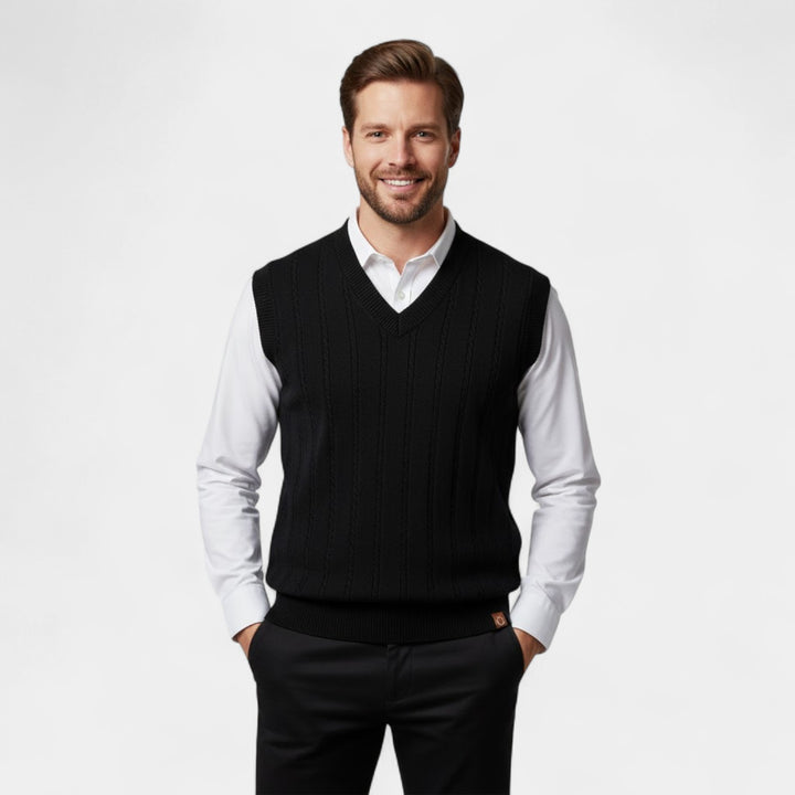 Riche | Gilet Sans Manches Col V Homme – Maille Torsadée