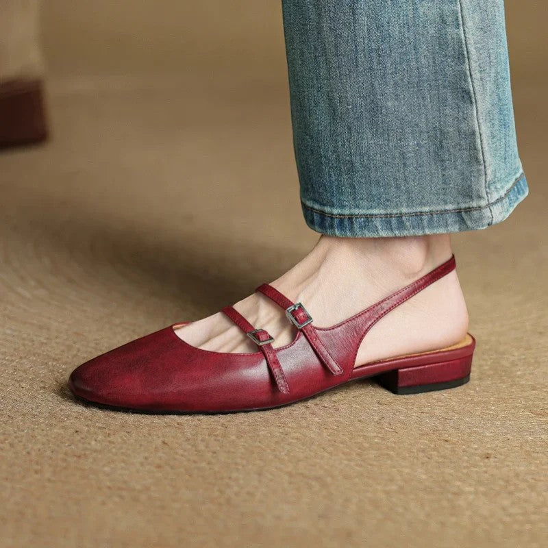 Flache Ledersandalen für Damen – Ein Riemen, Standard-Passform