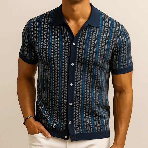 Polo homme en maille jacquard – Manches courtes coupe confortable