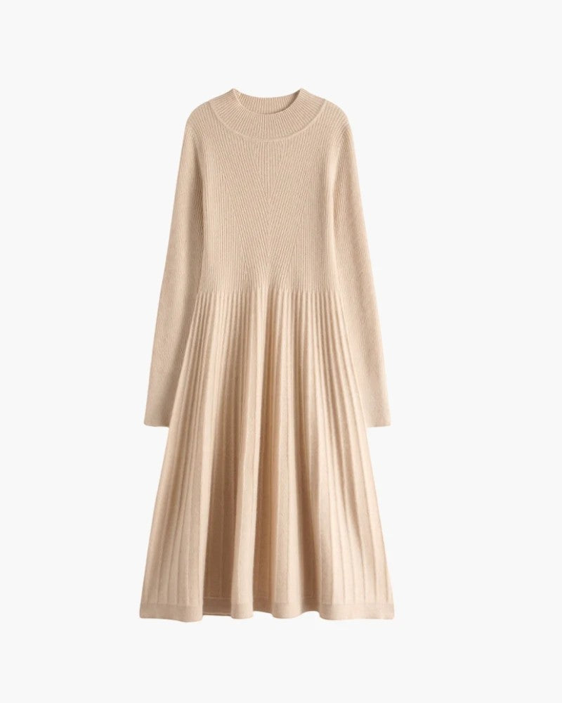 Women's cashmere knit midi dress – Long sleeves, relaxed fit
