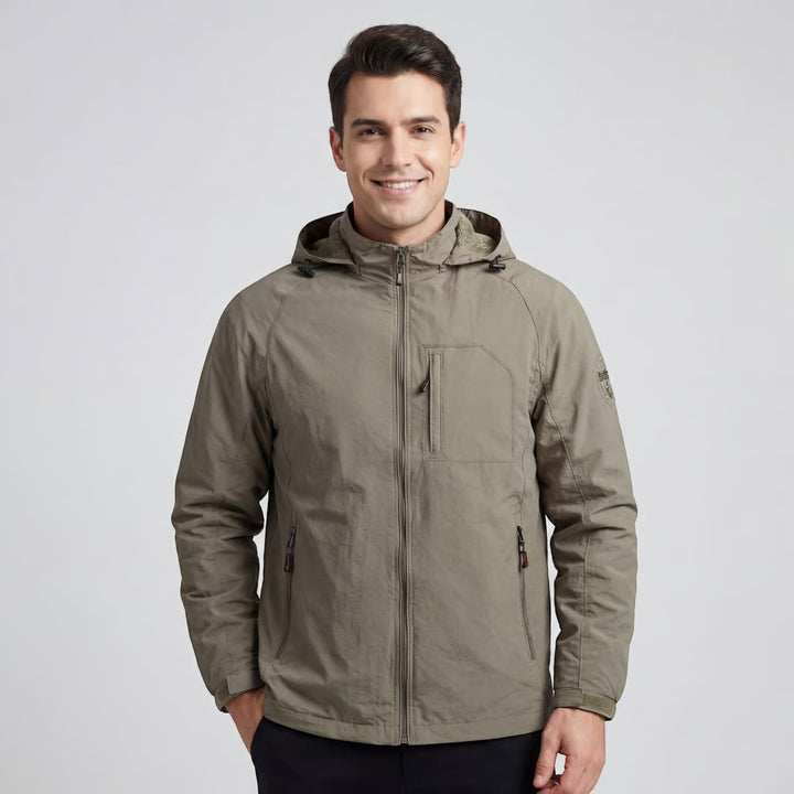Men's Waterproof Outdoor Jacket in Nylon Blend – Lightweight Fit with Hood