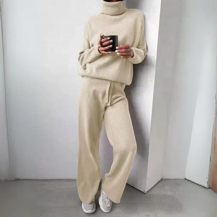 Ensemble Lounge Femme Maille – Col Roulé Pantalon à Cordon