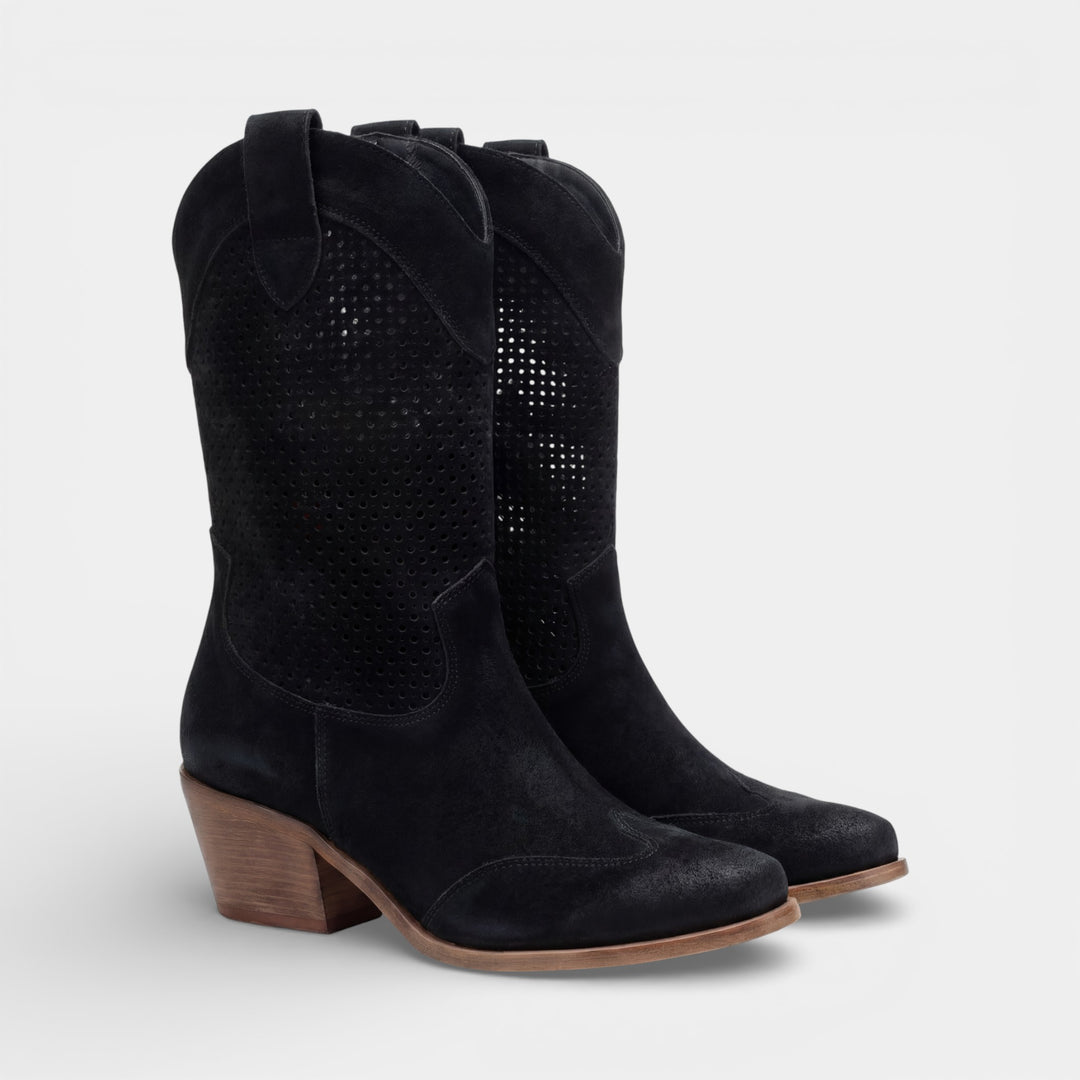 Damen-Stiefeletten aus Wildleder – mittlerer Absatz, strukturierter Schnitt