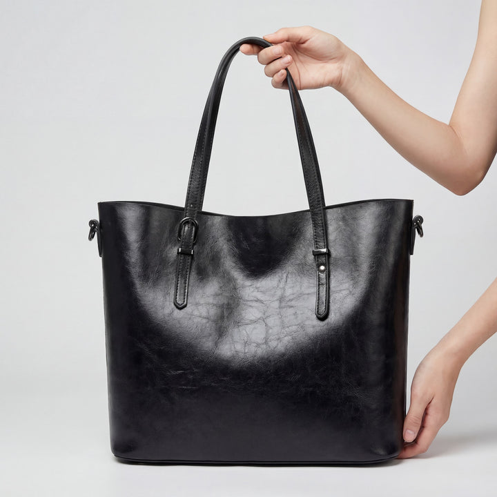 Einfache Ledertasche für Damen – Großes Fassungsvermögen