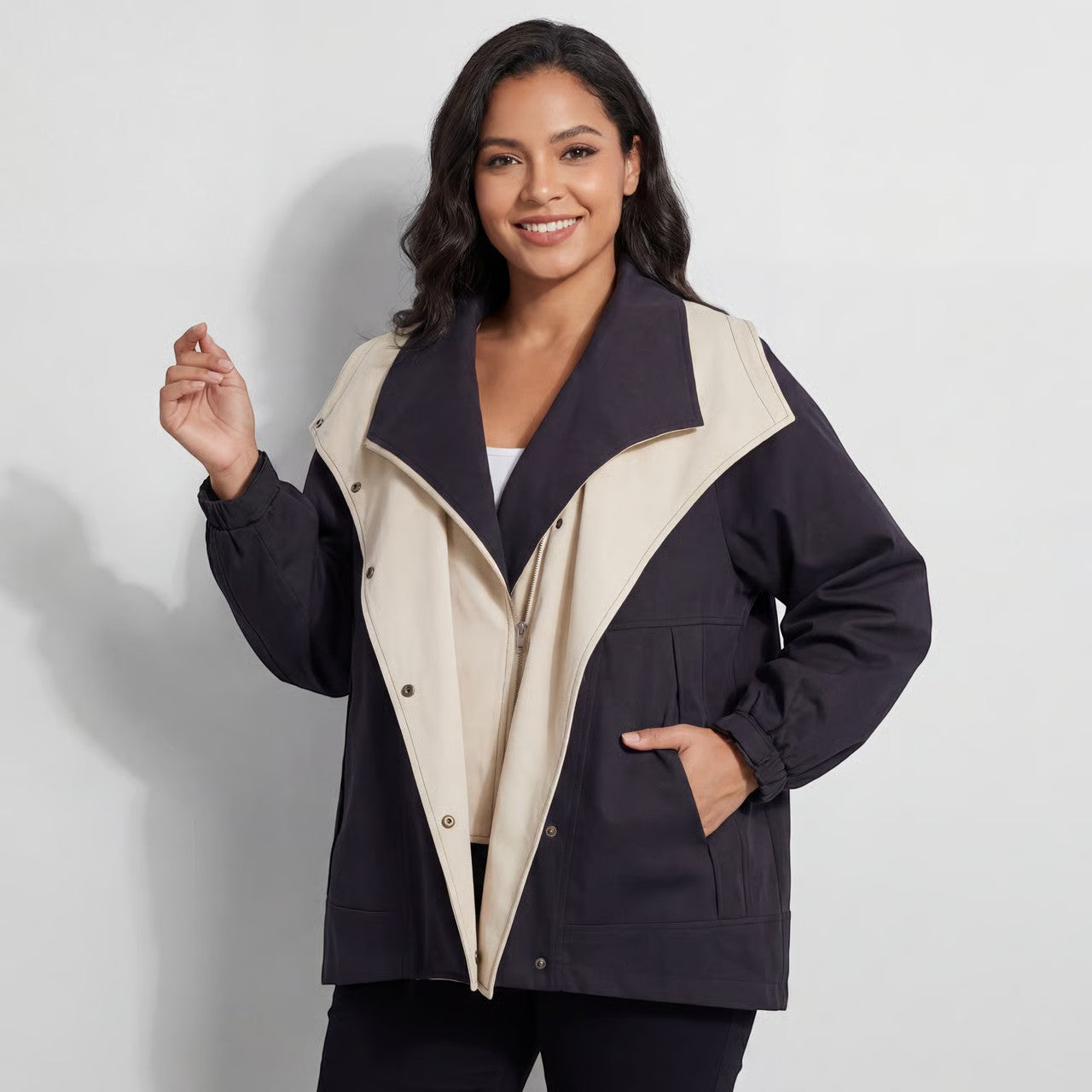 Riche | Veste Coupe-Vent Décontractée en Tissu Tissé pour Femme