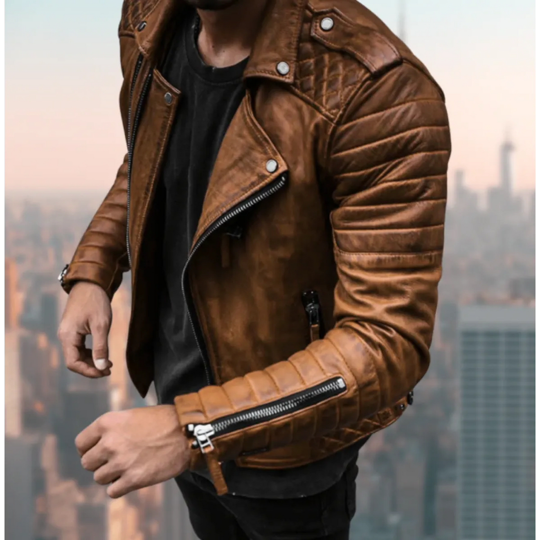 Herren-Bikerjacke in Lederoptik – Stehkragen, Reißverschluss, lässiger Schnitt