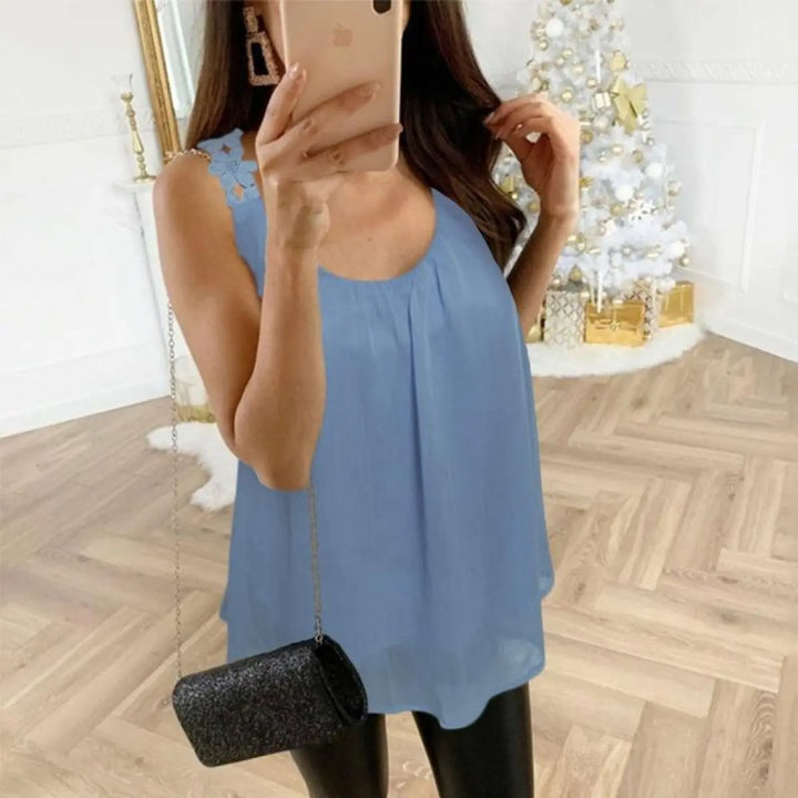Blouse Fluide Sans Manches Femme en Mousseline – Coupe Ample Légère