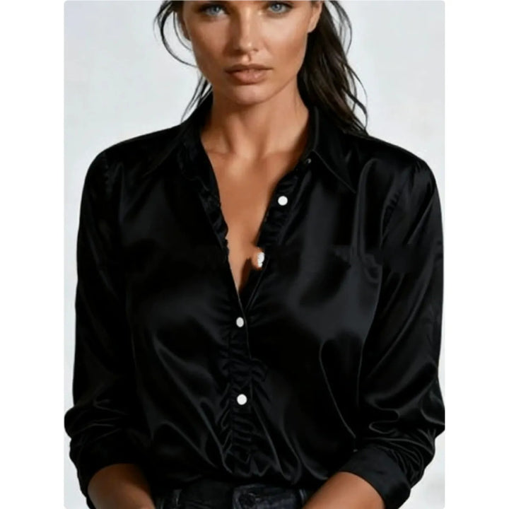 Chemisier Femme Satiné Boutonné – Coupe Fluide Légère et Soyeuse
