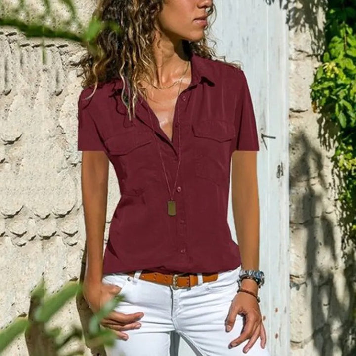 Chemisier Femme Décontracté Boutonné – Col à Revers Manches Courtes