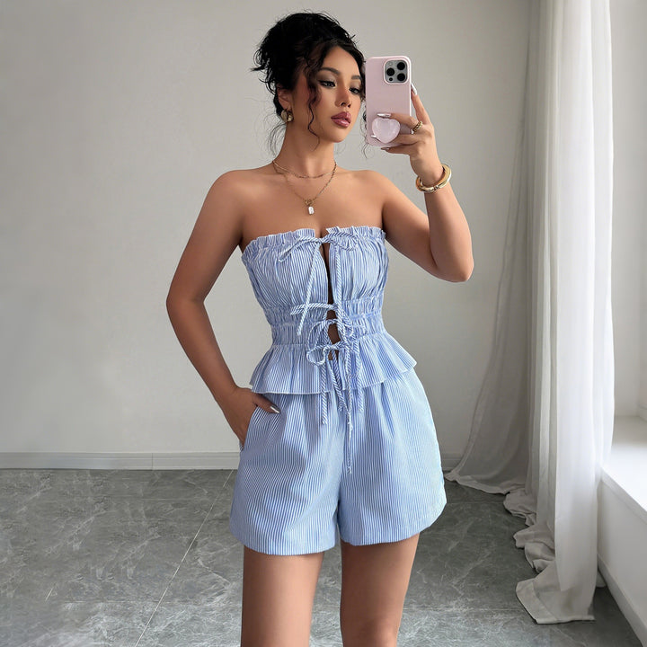Ensemble Femme Deux Pièces Short – Sans Manches Lacets Taille Haute