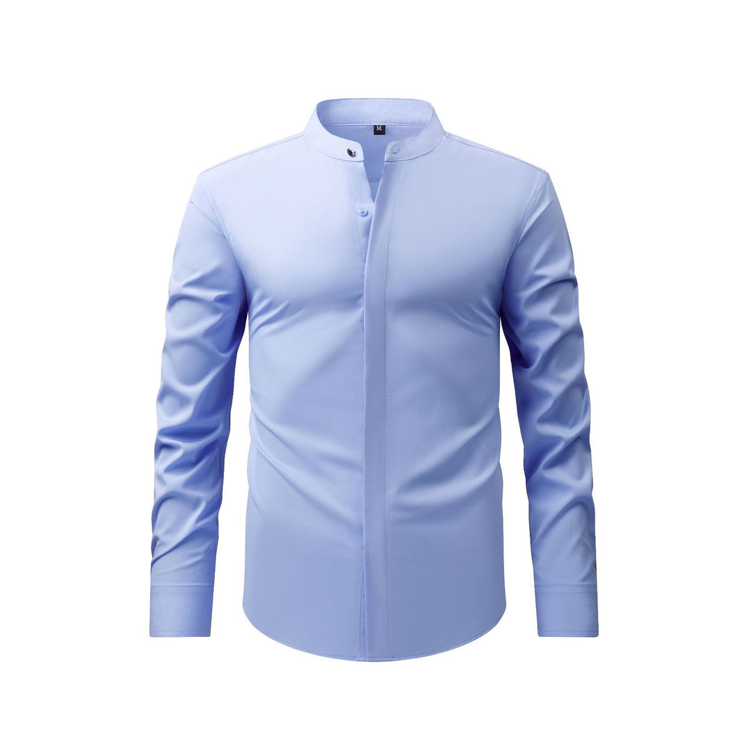 Chemise Homme à Col Mao et Manches Longues – Coupe Slim Tailleur Légère