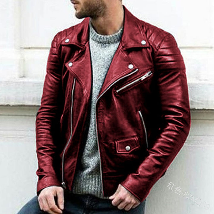 Herren-Bikerjacke in Lederoptik – Stehkragen, Reißverschluss, lässiger Schnitt