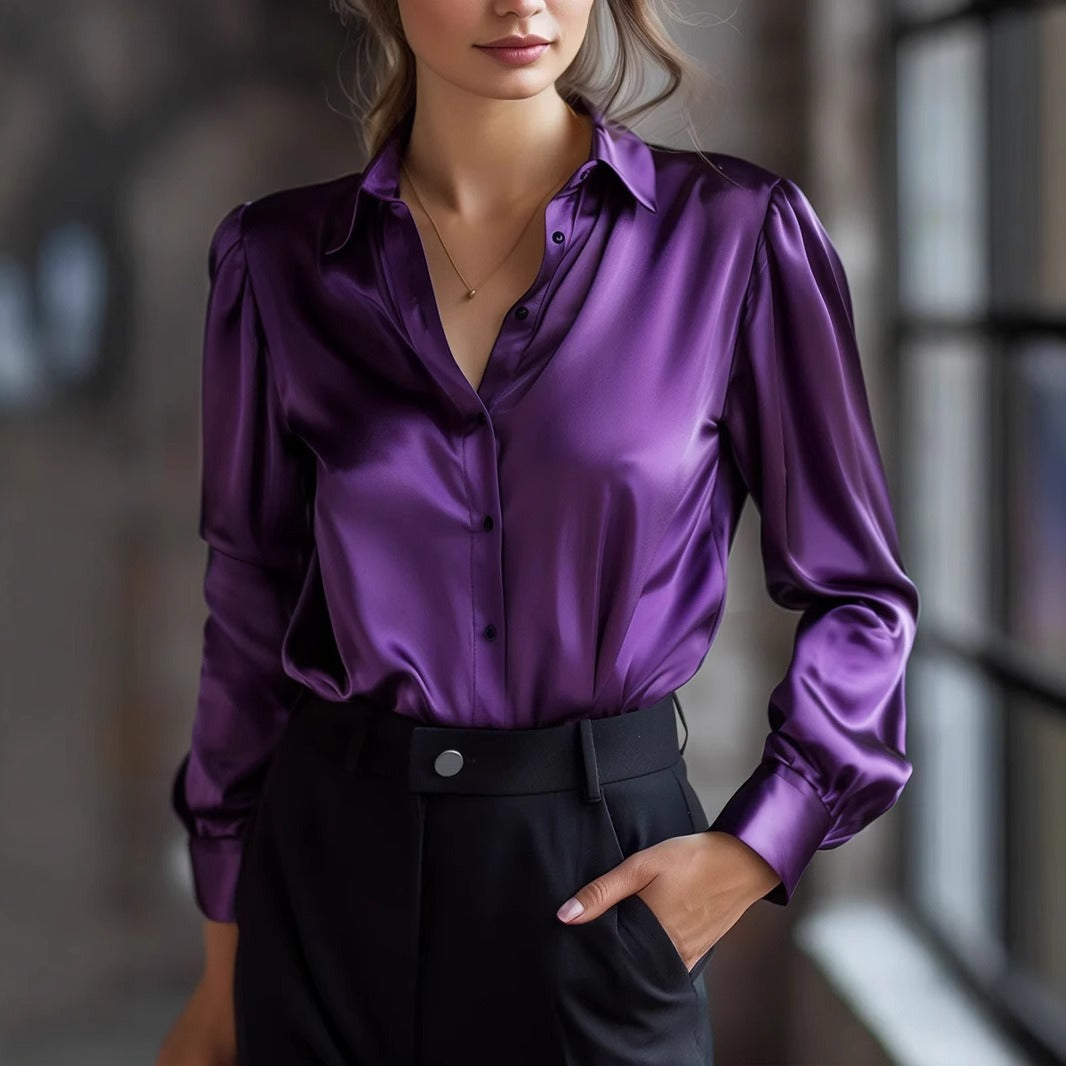 Chemisier Femme Satiné Boutonné – Coupe Fluide Légère et Soyeuse