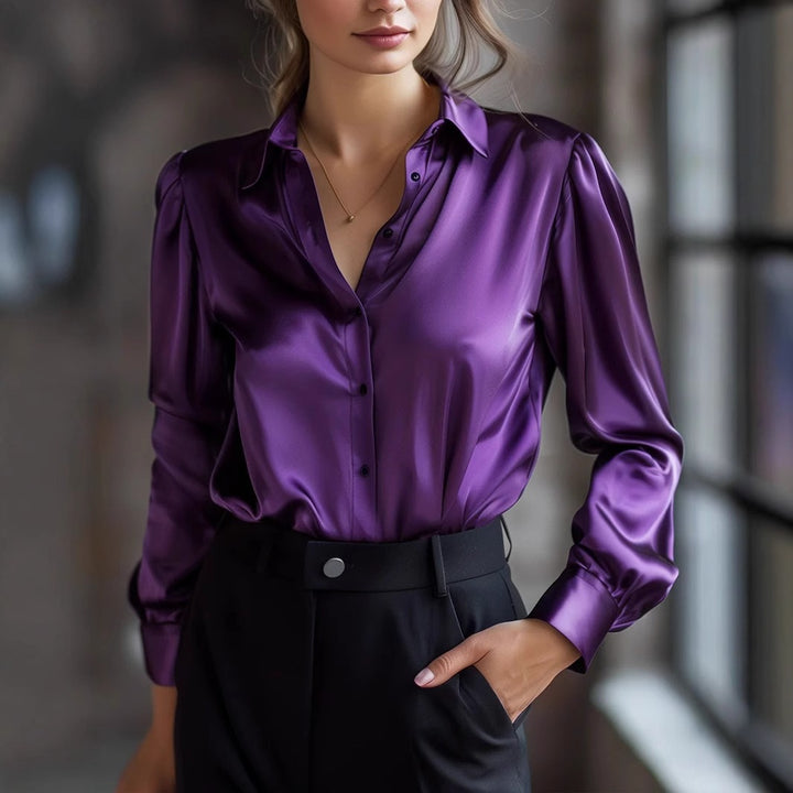 Chemisier Femme Satiné Boutonné – Coupe Fluide Légère et Soyeuse