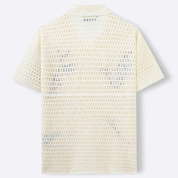 Men's Embroidered Knit Shirt – Openwork Knit with Short Sleeves