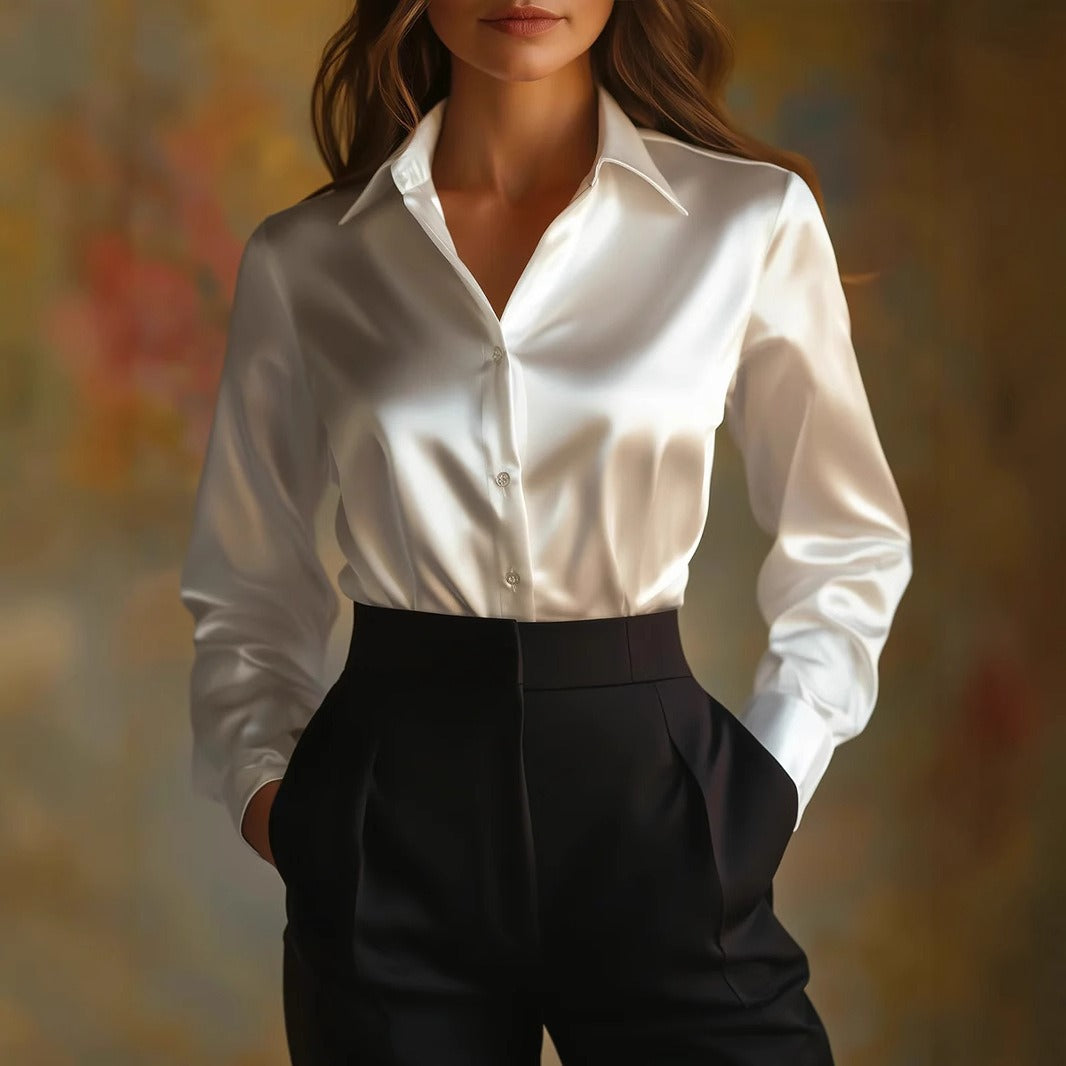 Chemisier Femme Satiné Boutonné – Coupe Fluide Légère et Soyeuse