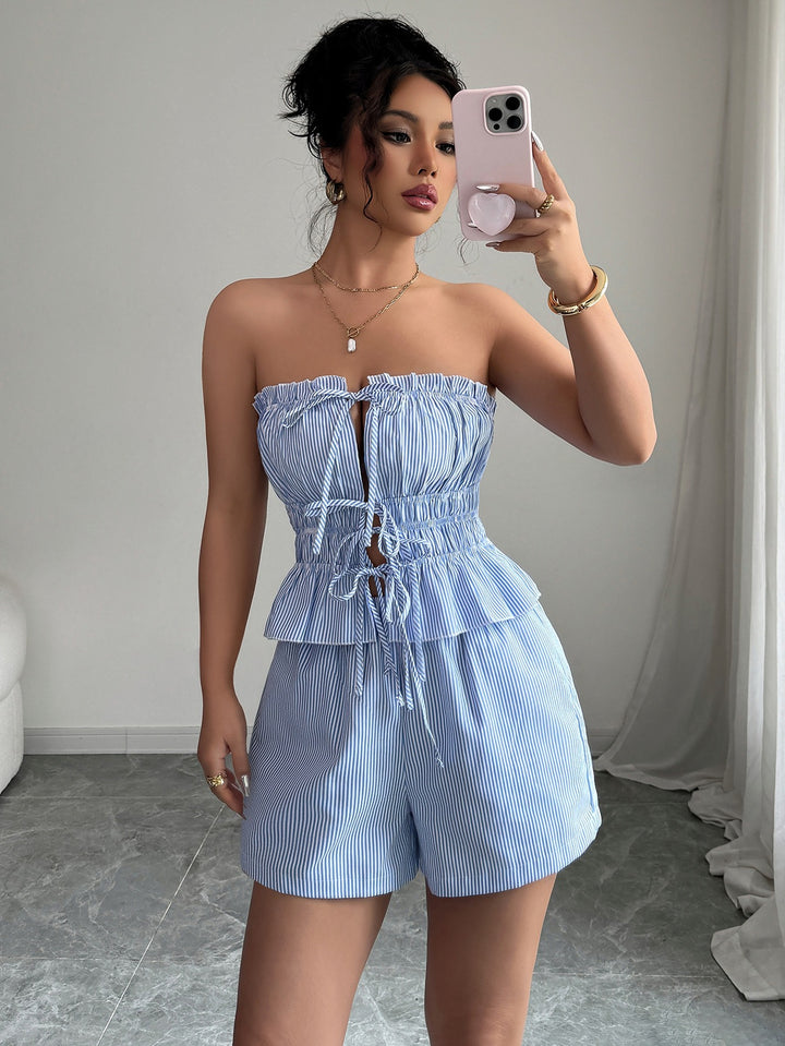 Ensemble Femme Deux Pièces Short – Sans Manches Lacets Taille Haute