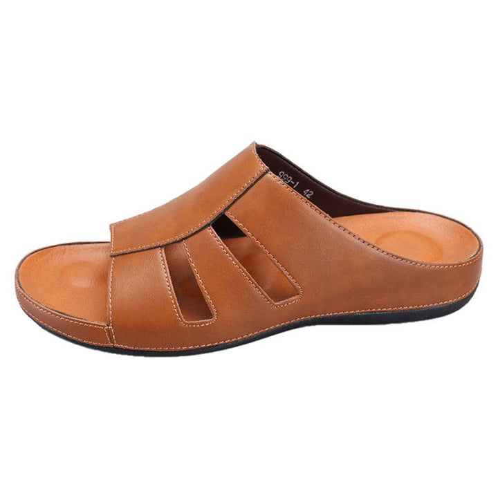 Claquettes Homme Ouvertes en Cuir – Coupe Casual Confort Rembourrée