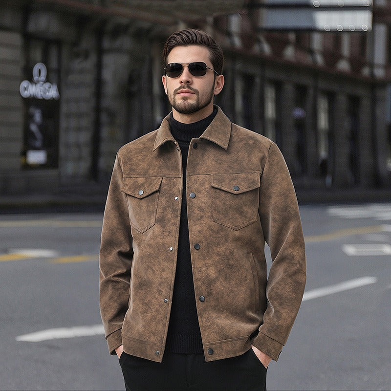 Veste Homme Vintage Coupe Structurée – Finition Mate Fermeture Boutonnée