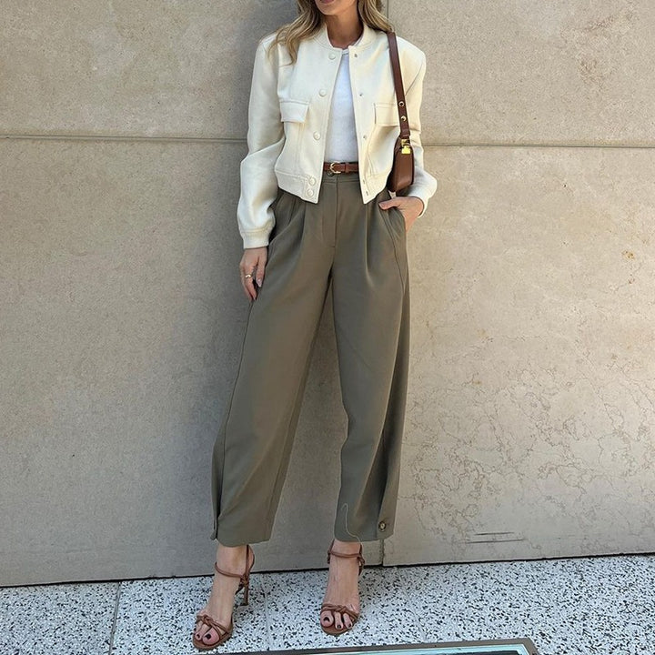 Pantalon Femme Taille Haute Fuselé – Coupe Décontractée Tailleur Croppée