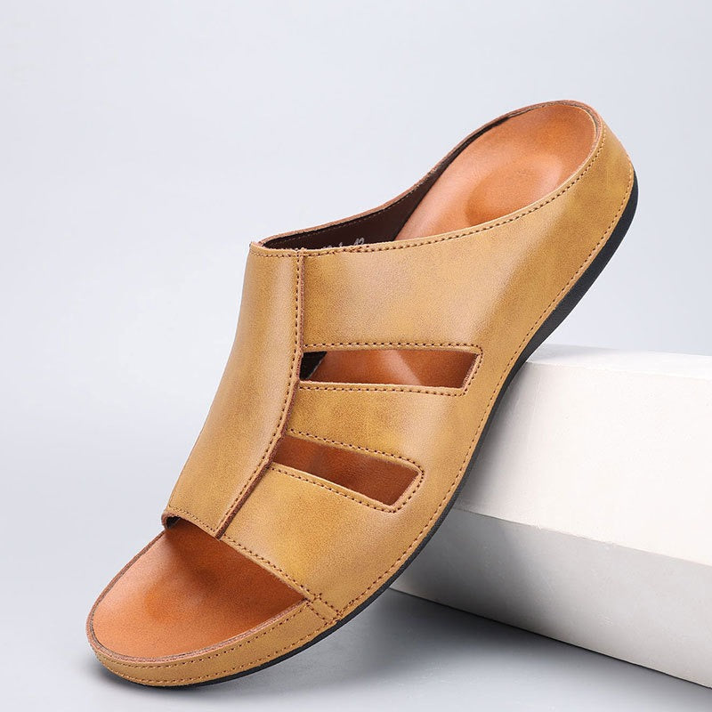 Claquettes Homme Ouvertes en Cuir – Coupe Casual Confort Rembourrée