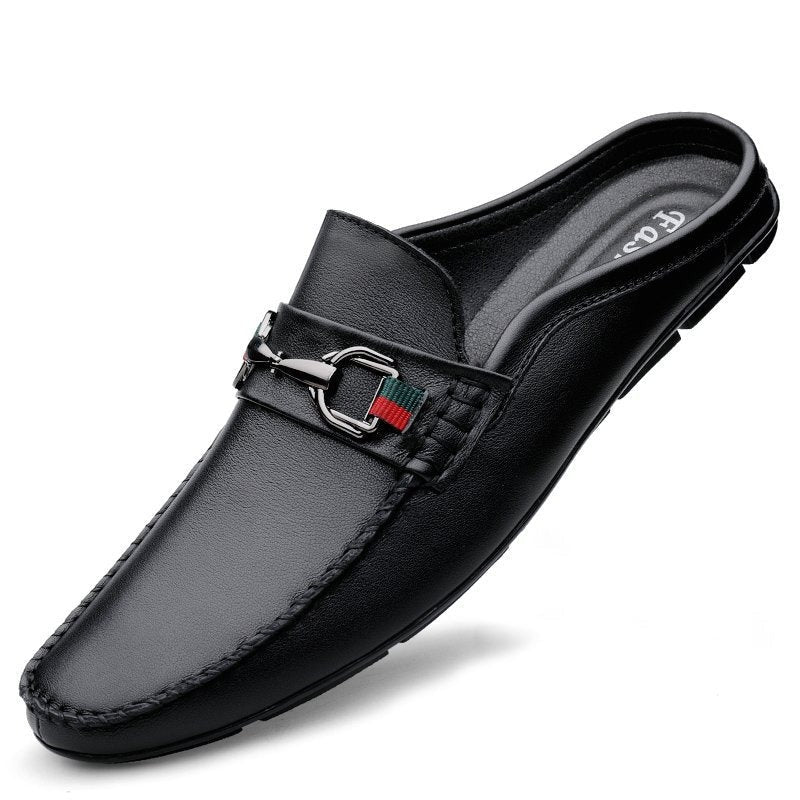 Mocassins Mule Homme en Cuir de Vachette – Slip-On Rétro Sans Arrière