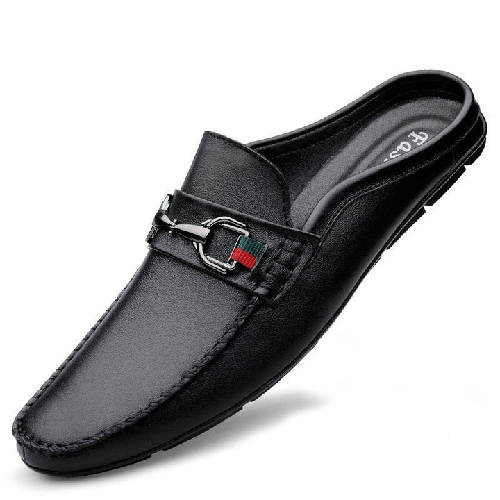 Mocassins Mule Homme en Cuir de Vachette – Slip-On Rétro Sans Arrière
