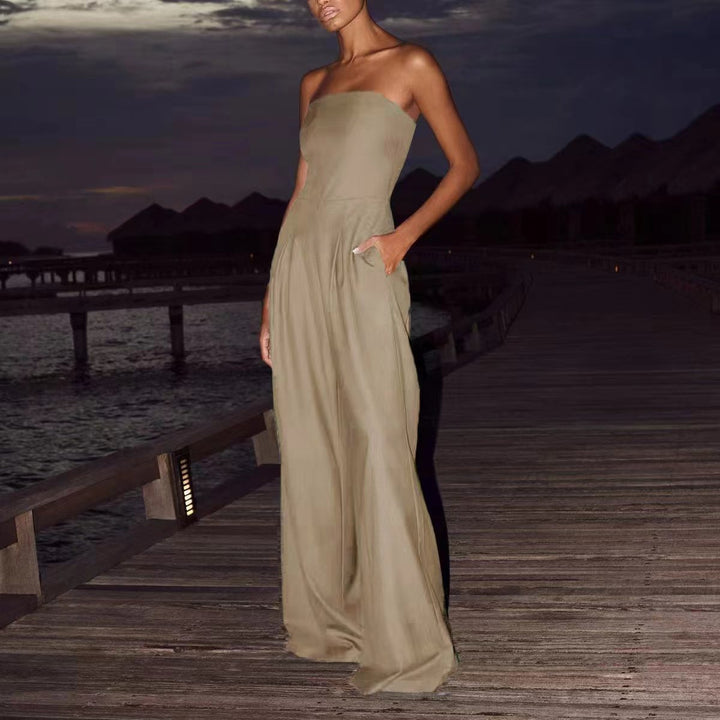 Combinaison Femme Bustier à Jambes Larges – Coupe Fluide Ajustée Élégante