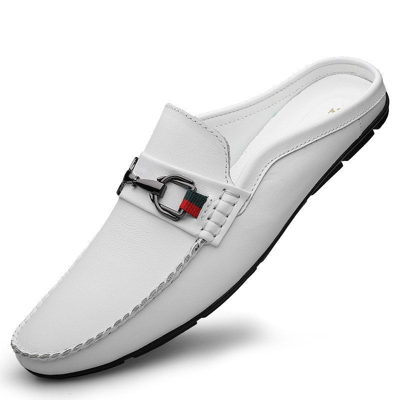 Mocassins Mule Homme en Cuir de Vachette – Slip-On Rétro Sans Arrière