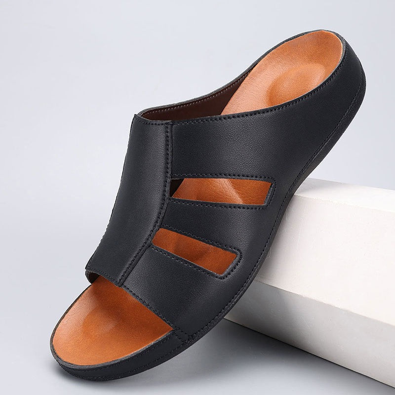 Claquettes Homme Ouvertes en Cuir – Coupe Casual Confort Rembourrée