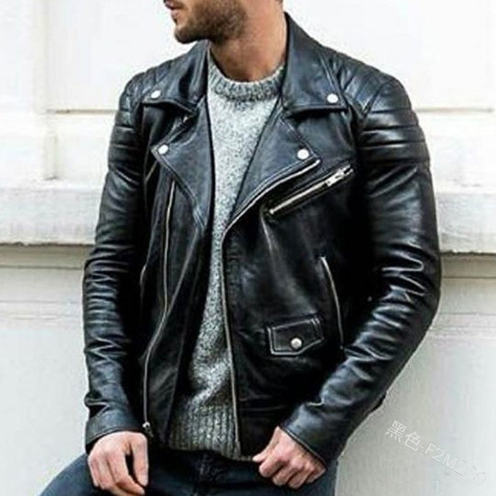 Herren-Bikerjacke in Lederoptik – Stehkragen, Reißverschluss, lässiger Schnitt