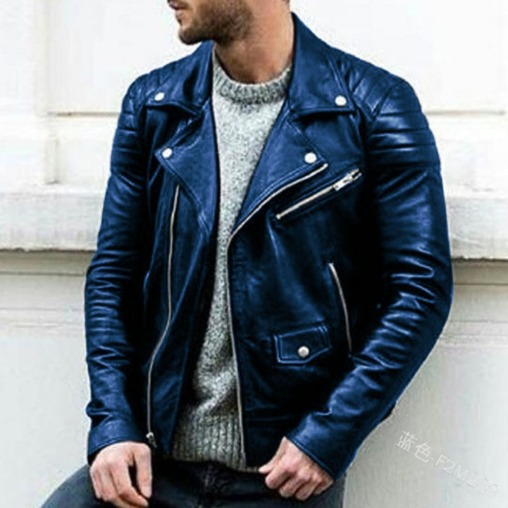 Herren-Bikerjacke in Lederoptik – Stehkragen, Reißverschluss, lässiger Schnitt