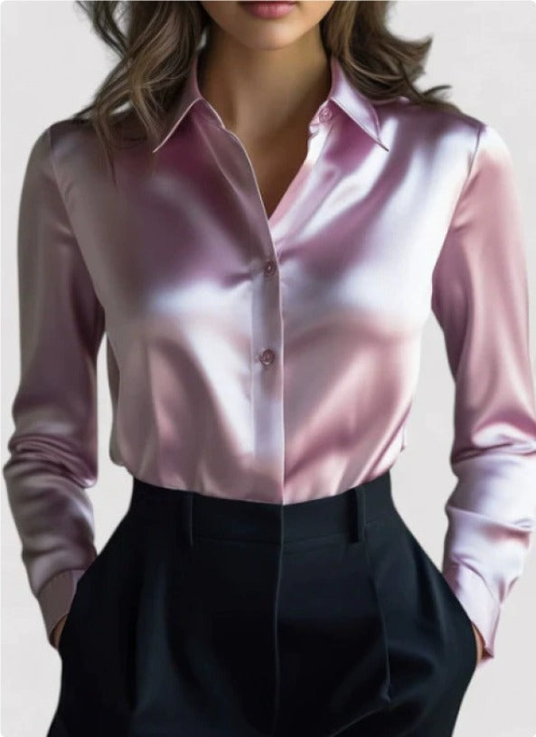 Chemisier Femme Satiné Boutonné – Coupe Fluide Légère et Soyeuse
