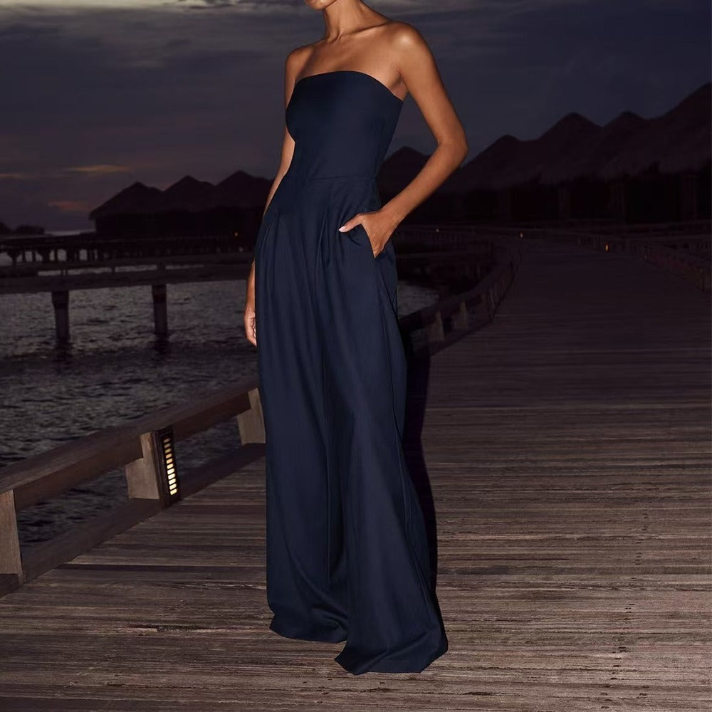 Combinaison Femme Bustier à Jambes Larges – Coupe Fluide Ajustée Élégante